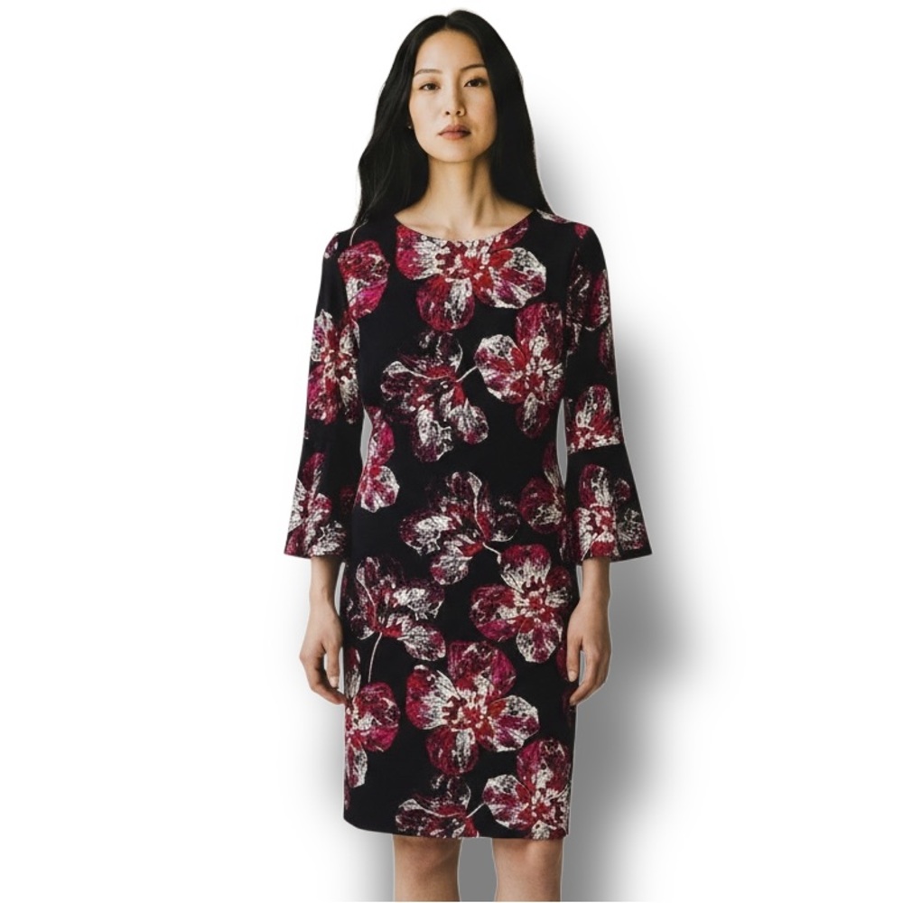 Tommy Hilfiger Women’s Floral Printed Jersey Bell Sleeve A-Line Sheath Dress 4